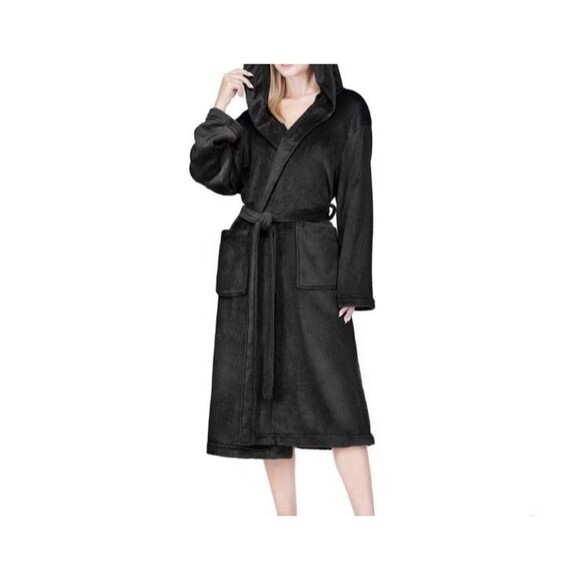 Pavilia Other - Pavilia Luxurious Soft Robe with Hood Bathrobe for Spa Bath Black Lightweight